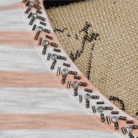 Chico's pale orange and white striped tied neck beaded and jeweled shirt sZ 3 XL - Picture 3 of 9
